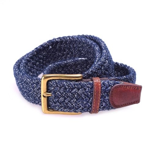 Yuzen-Woven Elastic Belt with Leather Tab - Pin Buckle