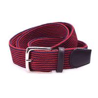 Yusen-Stripe Woven Elastic Belt with Leather Tab - Pin Buckle