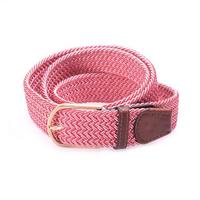 Yusen-Woven Elastic  Belt with Leather Tab - Double D Buckle