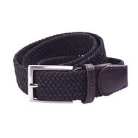 Yusen-Woven Elastic  Belt with Leather Tab