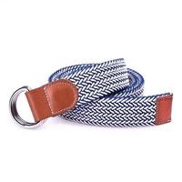 Yusen-Woven Elastic  Belt with Leather Tab - Double D Buckle