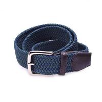 Yusen-Men Woven Elastic  Belt with Leather Tab - Pin Buckle