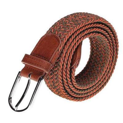 Yusen-Woven Elastic Belt with Leather Tab - Pin Buckle