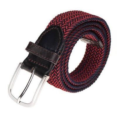 Yusen-Woven Elastic Belt with Leather Tab - Pin Buckle